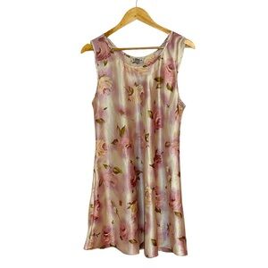 Satin Floral Slip Dress, Shift dress, ivory pink, Large